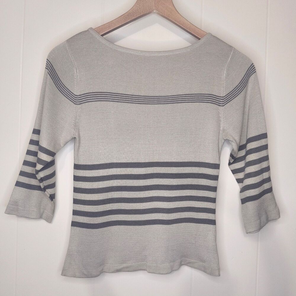 Clio Petites 3/4 sleeve striped silk/cotton blend top